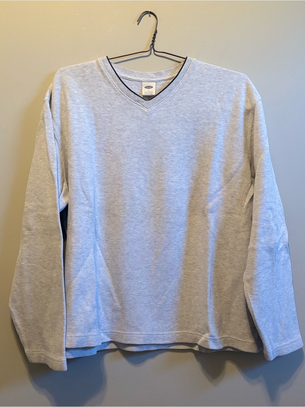 VTG 90s Old Navy Light Gray V-Neck Pullover with Navy Trim